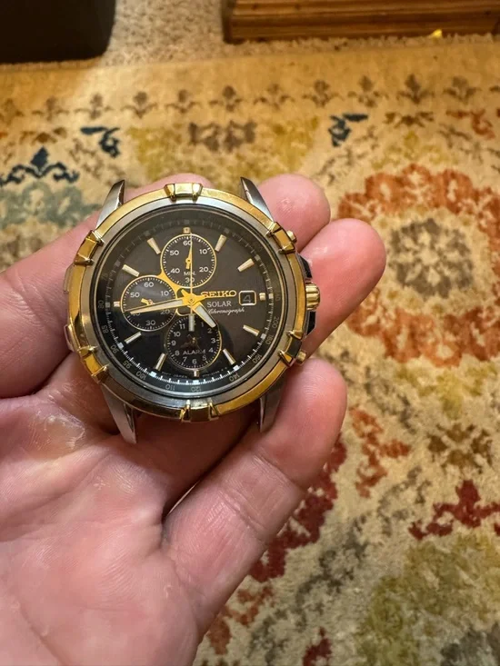 Seiko Black and Gold Solar Chronograph Watch Dial - Picture 3 of 3